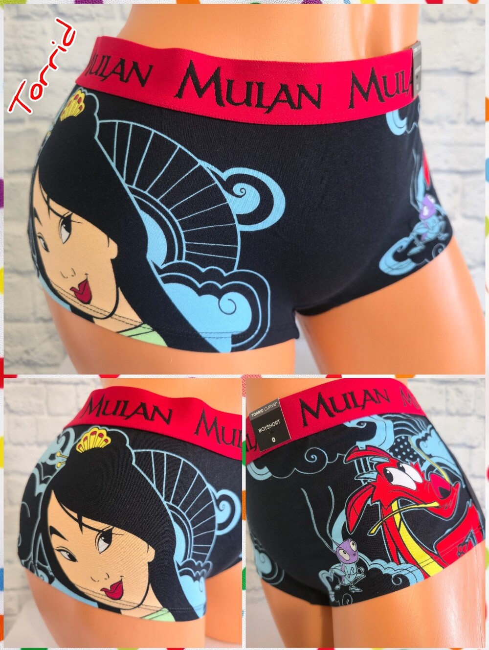 Torrid Mulan Cri-kee Mushu Boyshort Disney Panty Black Red Plus Size Large New